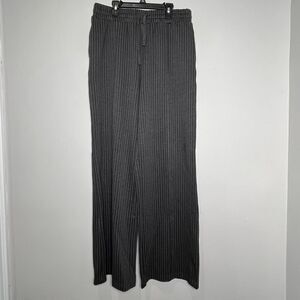 Carbon 38 Pants Women’s Large‎ Dark Gray Striped Pull On Wide Leg Trouser 31x32